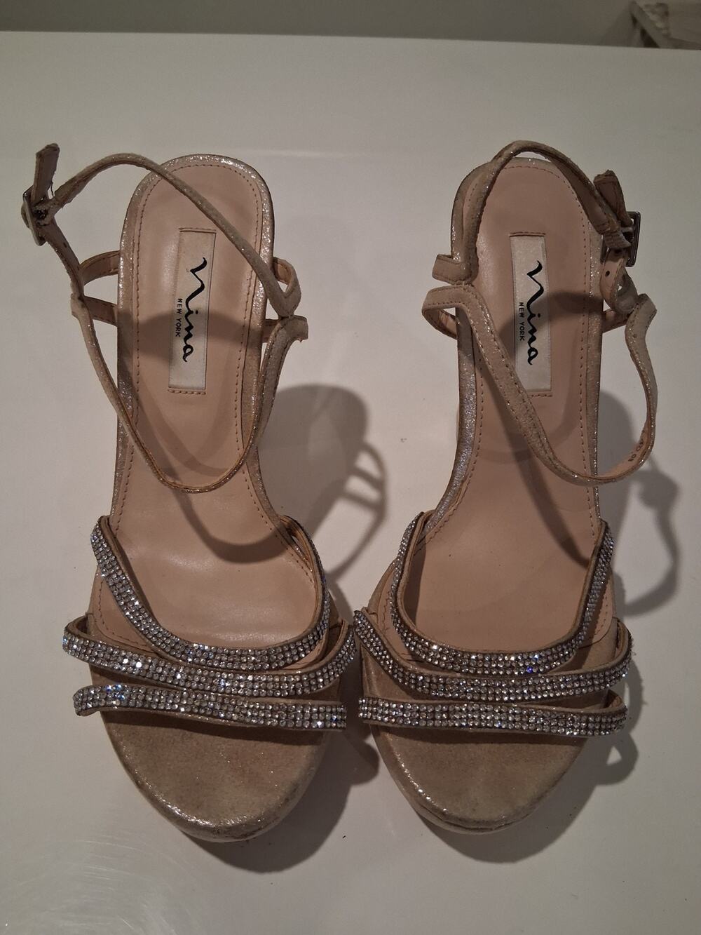 Rouge Helium Women’s Navy Blue Bee Stripe Bow Sandals Size 10Nina New York...